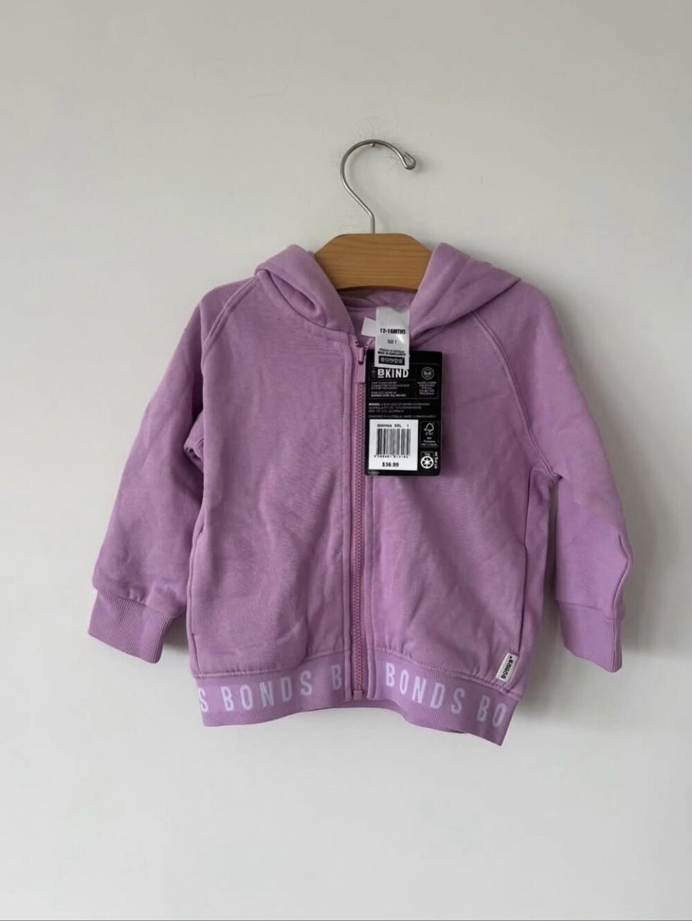 Bonds Kids Lilac Full-Zip Hoodie